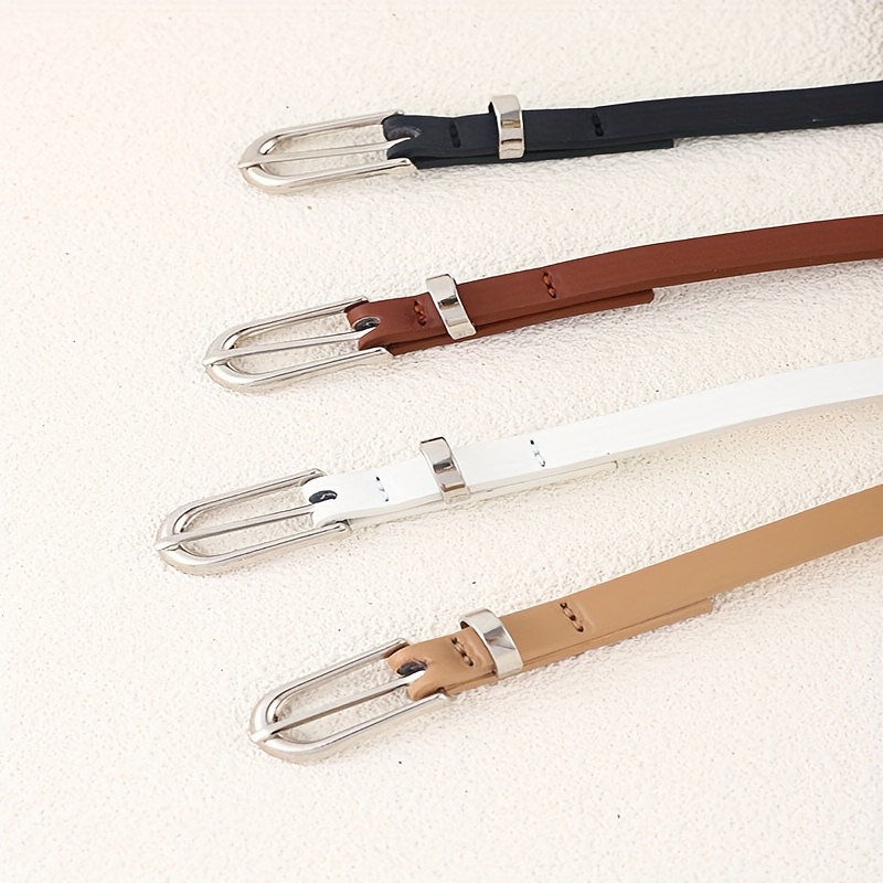 4pcs Solid Silvery Pin Buckle Belts Casual Business Style